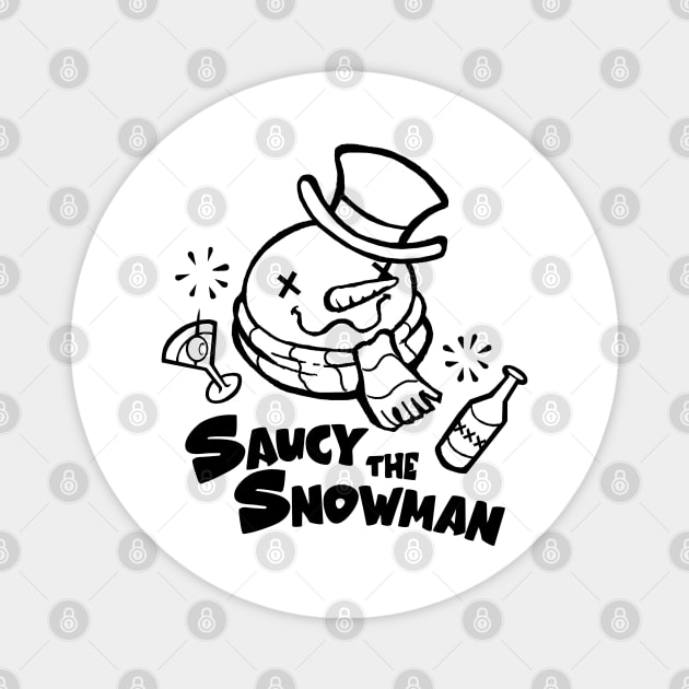 Saucy The Snowman - Black Outlined Version Magnet by Nat Ewert Art
